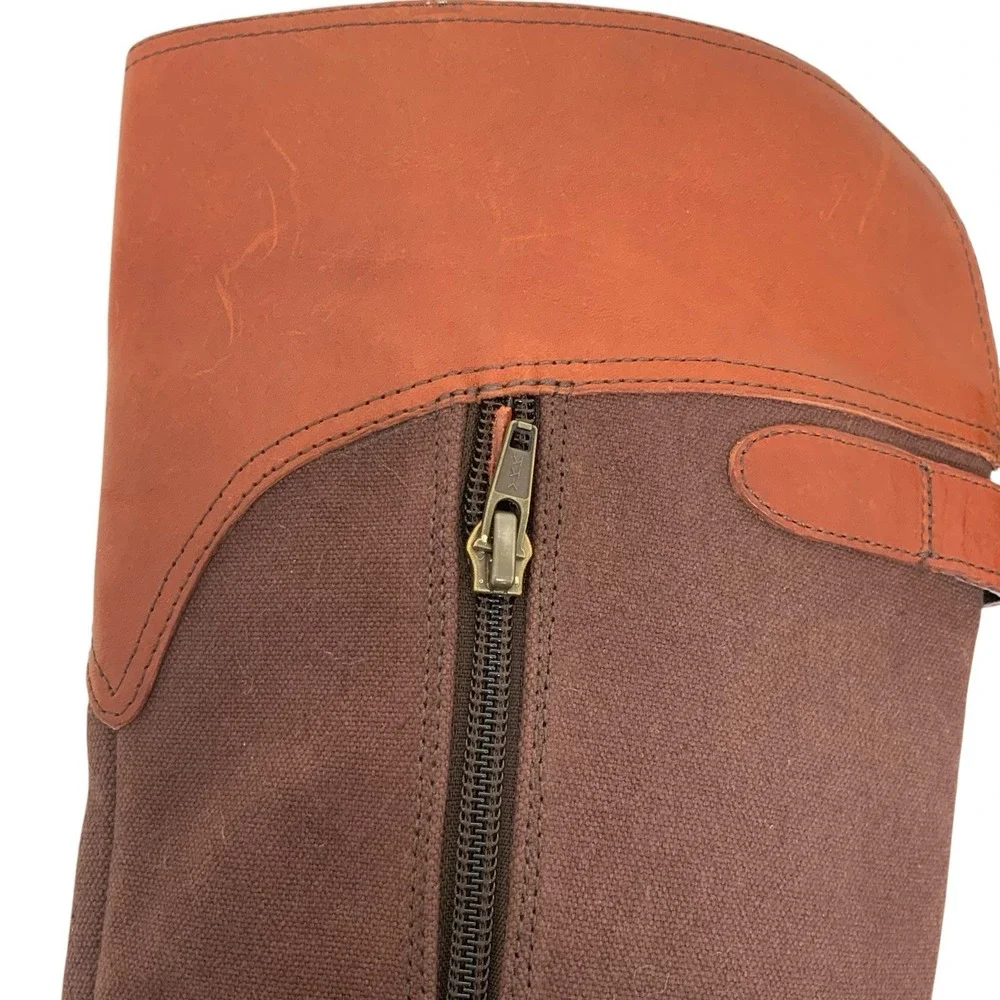 Patagonia ADDIE Rider Leather & Canvas Tall Boots Brown Size‎ 7 Equestrian Zip